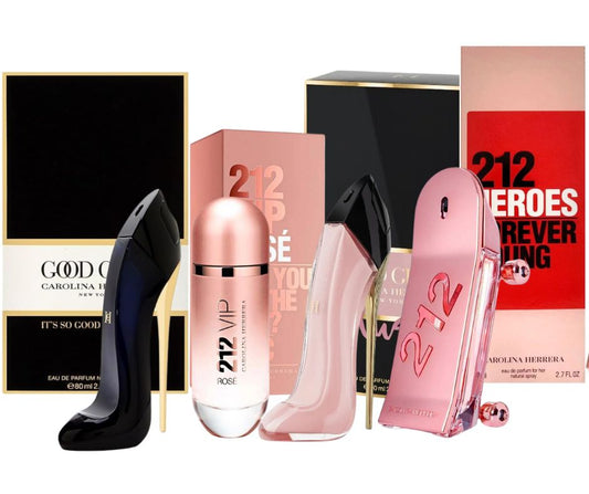 COMBO GOOD GIRL, GOOD GIRL BLUSH, 212 VIP ROSE, 212 HEROES DAMA- CAROLINA HERRERA